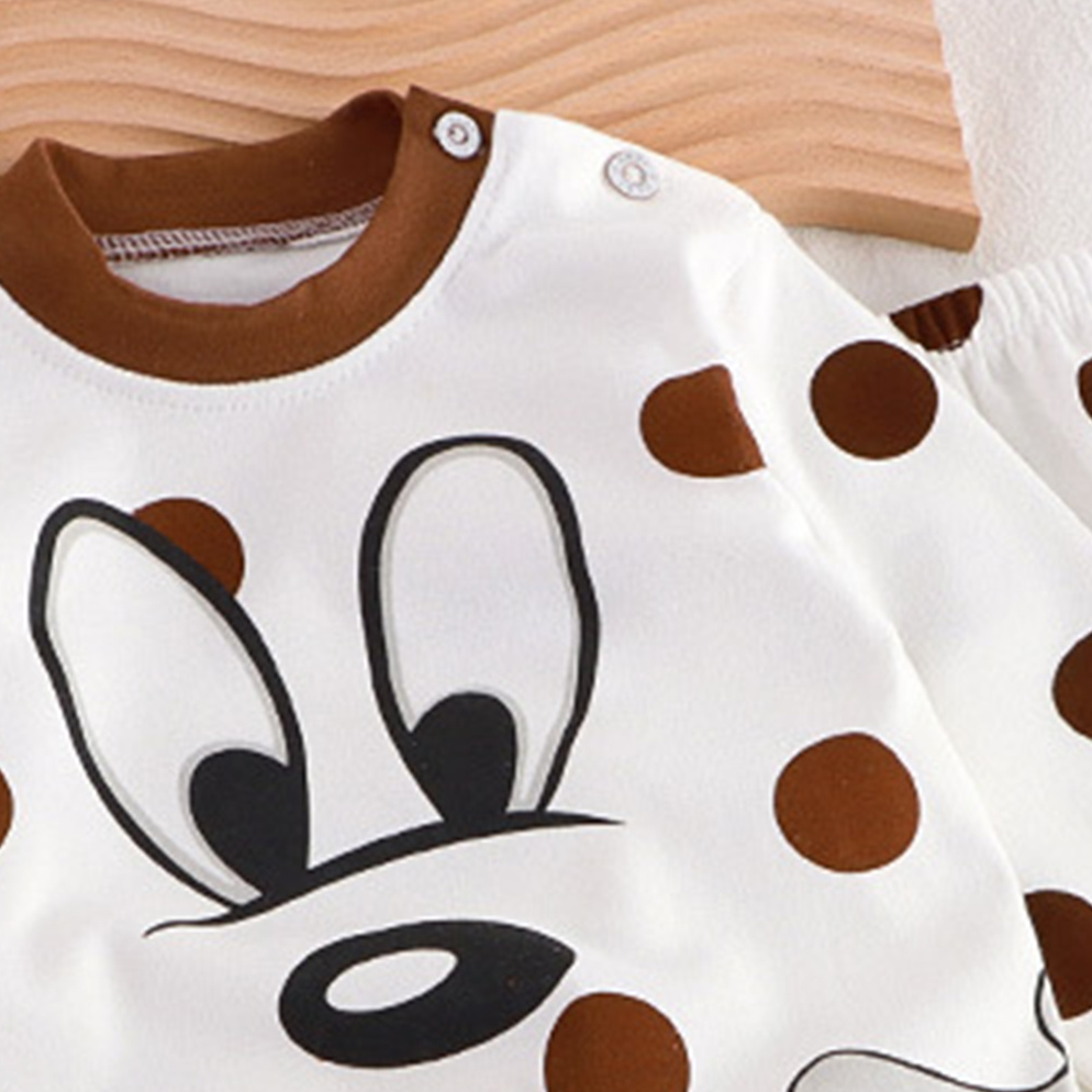 Minimalist Autumn 2-Piece Unisex Kids' Pajama Set, Ages 2-9 | Color: Coffee&White | Image 3
