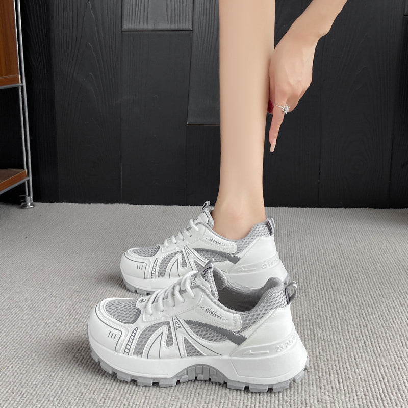 Modern Chic All-Season PU/Artificial Leather/Microfiber Leather, Net Women's Fashion Sneaker | Color: Grey | Image 1
