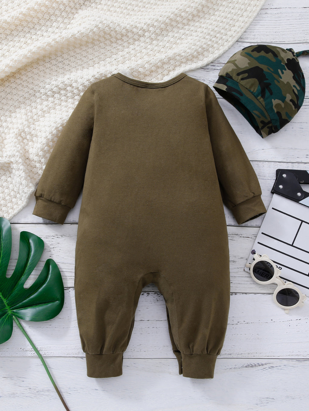 Minimalist Autumn 2-Piece Baby Boys' Jumpsuit, Ages 1-12 Months | Color: Army Green | Image 3