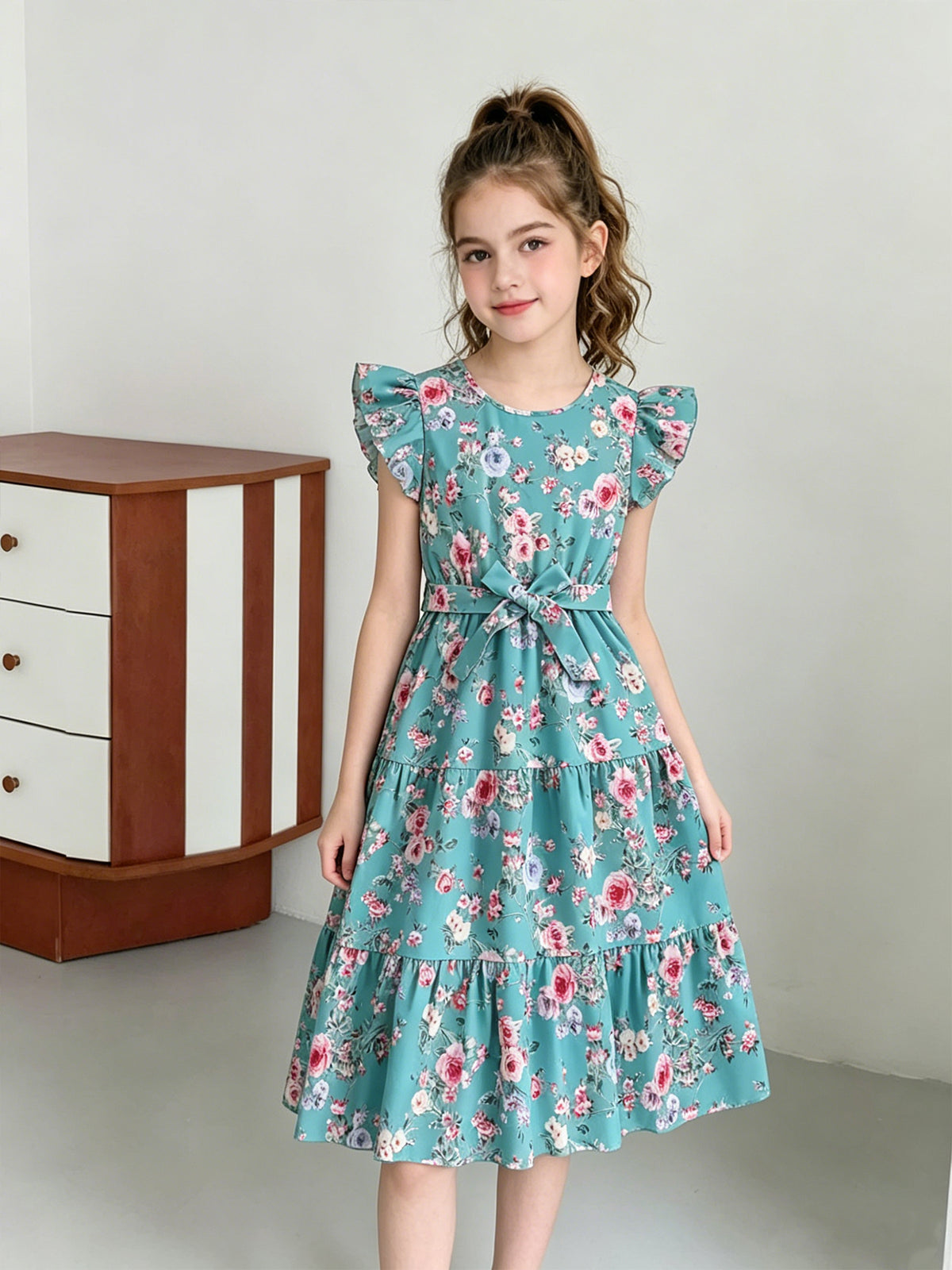 Sweet & Cute Summer Girls' A-Line Dress, Ages 8-10 | Color: Lake Blue | Image 2