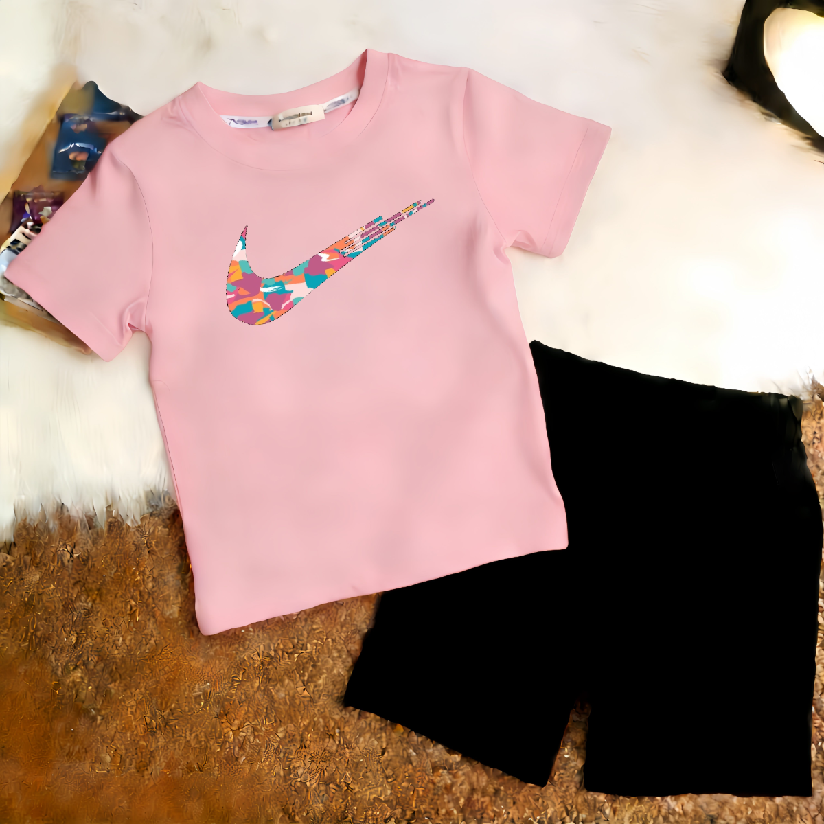 Modern Chic All-Season Casual Sporty Summer Unisex Kids' Pants Suit | Color: Pink | Image 1
