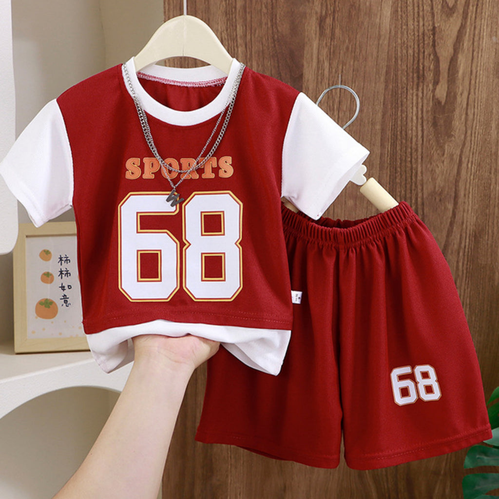 Casual Sporty Summer 2-Piece Boys' Pants Suit, Ages 2-7 | Color: Red | Image 2