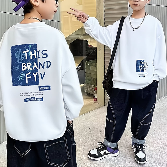 Minimalist Autumn Boys' Sweatshirt, Ages 2-13 | Color: White | Image 1
