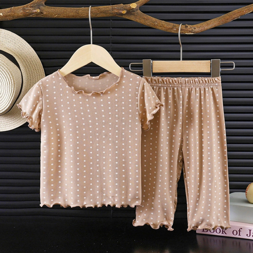 Minimalist Summer 2-Piece Girls' Pajama Set, Ages 2-9 | Color: Coffee | Image 1