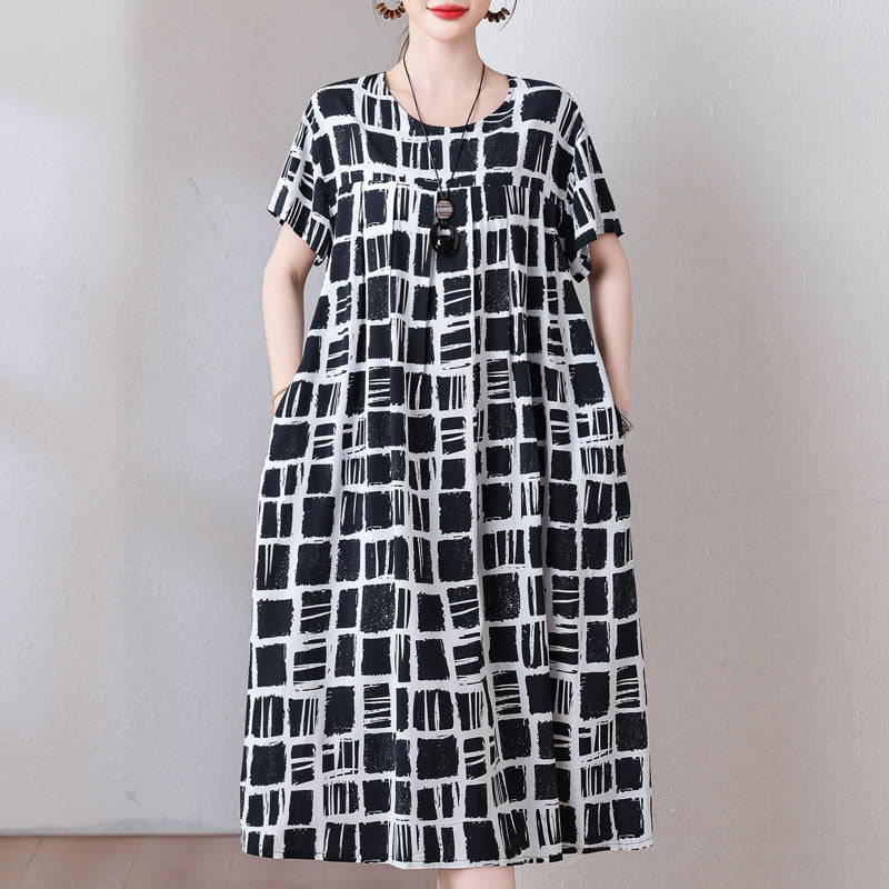 Casual Sporty Summer A-Line Dress | Color: Grid | Image 1