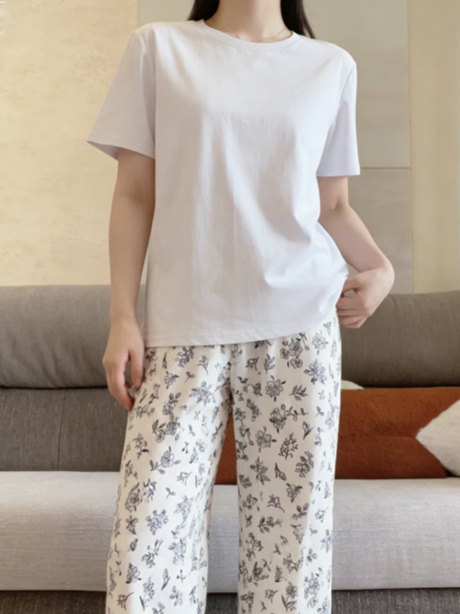 Sweet Feminine Summer 2 Pcs Women 's Short  Sleeve Sleep Set | Color: Style 2 | Image 3