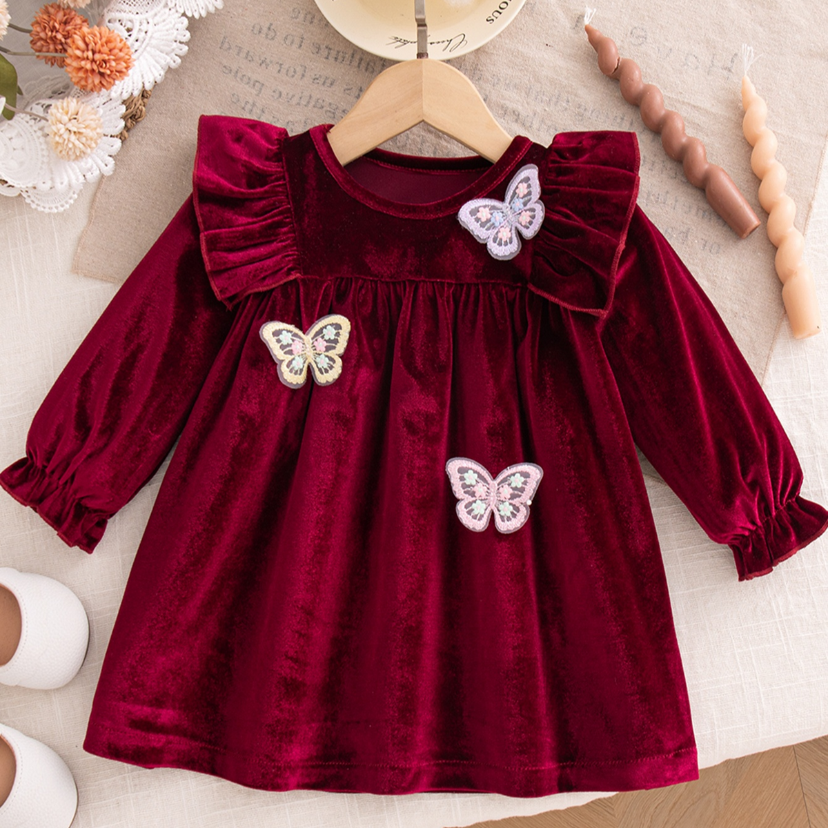 Sweet & Cute Autumn Baby Girls' Dress, Ages 3-24 Months | Color: Red | Image 1
