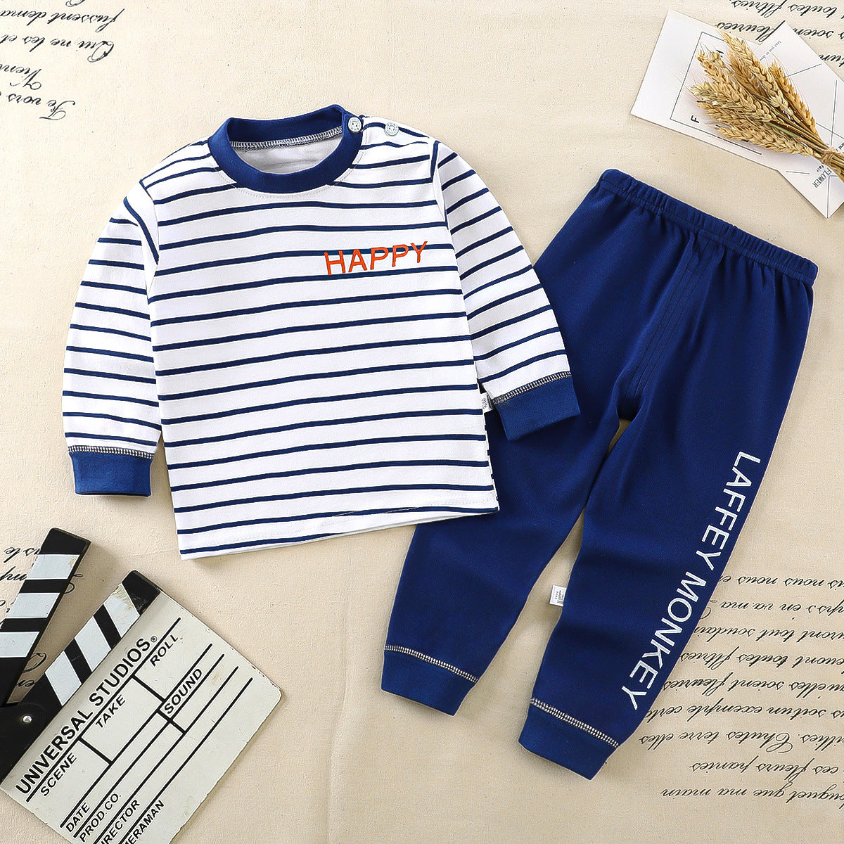 Minimalist Autumn 2-Piece Unisex Baby Pajama Set, Ages 6-24 Months | Color: Deep Blue | Image 1