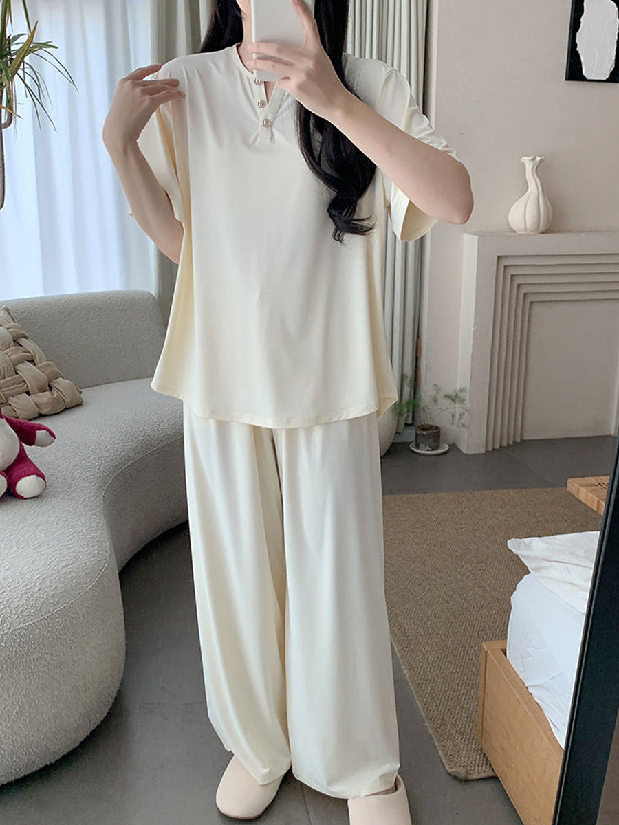 Minimalist Summer 2 Pcs Women 's Short  Sleeve Sleep Set | Color: Style 1 | Image 1