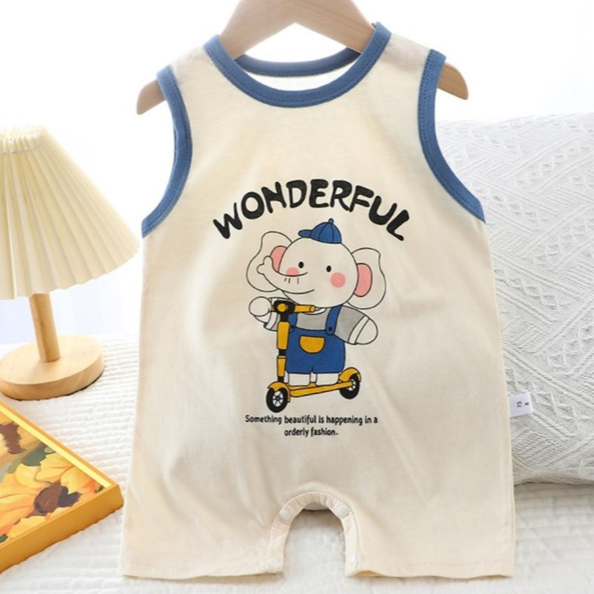 Minimalist Summer Unisex Baby Jumpsuit, Ages 1-12 Months | Color: Blue | Image 2