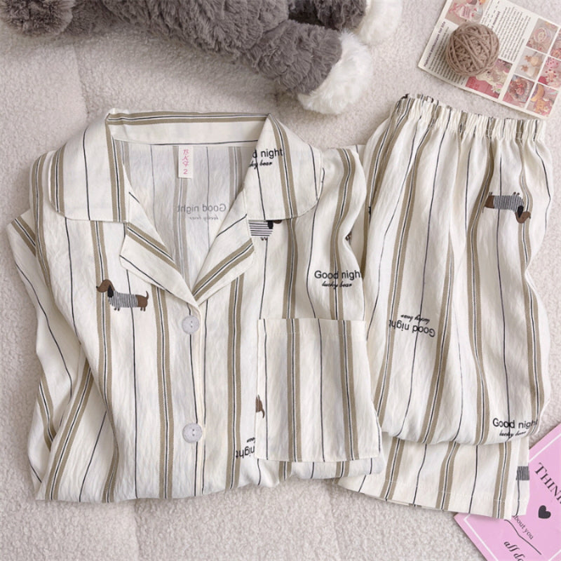 Sweet & Cute All-Season 2 Pcs Women 's Long Sleeve Sleep Set | Color: Light Brown | Image 1