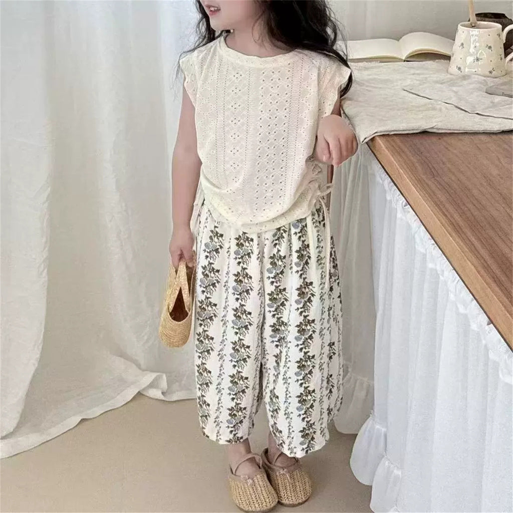 Minimalist Summer 2-Piece Girls' Pants Suit, Ages 4-9 | Color: Beige | Image 3