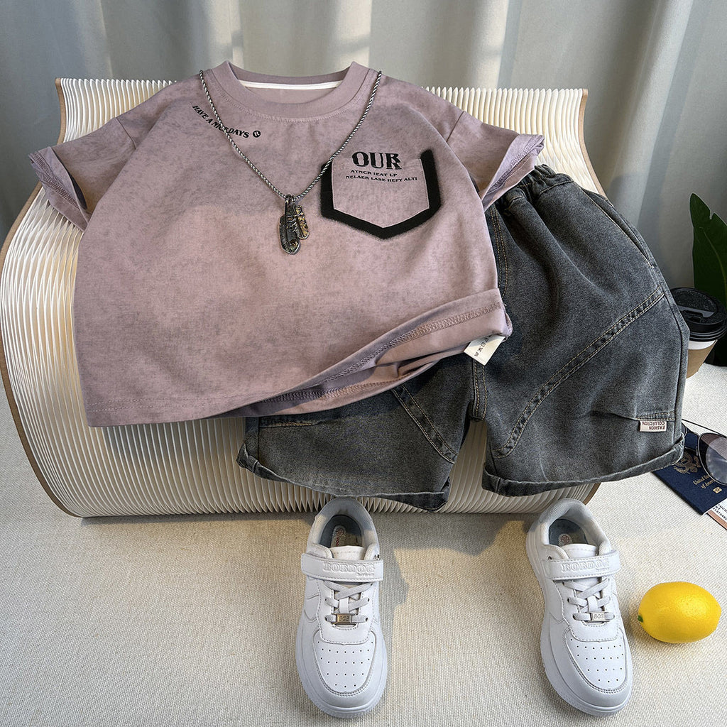 Casual Sporty Summer 2-Piece Boys' Pants Suit, Ages 2-9 | Color: Pink | Image 3