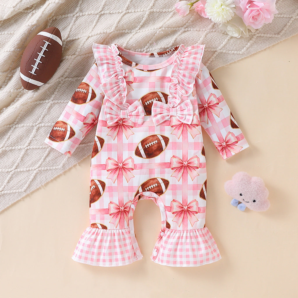 Trendy Autumn Baby Girls' Jumpsuit, Ages 0-6 Months | Color: Pink&Black | Image 1