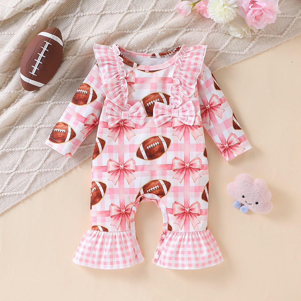 Trendy Autumn Baby Girls' Jumpsuit, Ages 0-6 Months | Color: Pink&Black | Image 1
