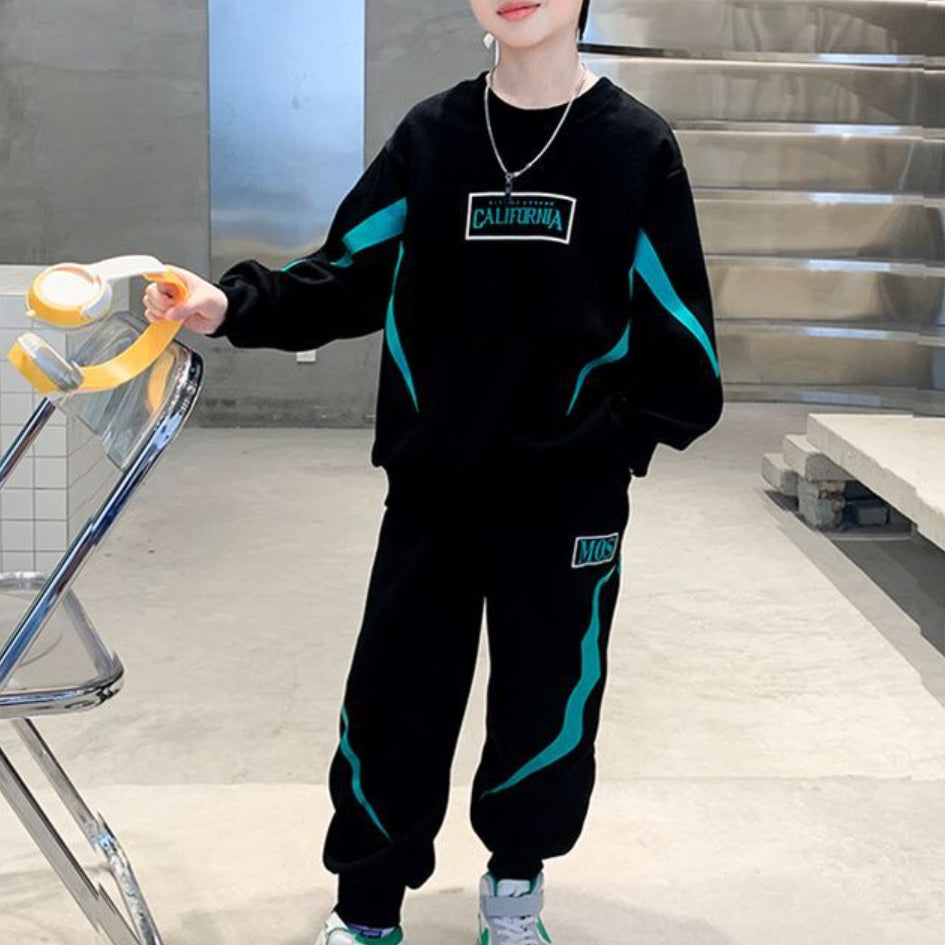 Casual Sporty Autumn 2-Piece Boys' Pants Suit, Ages 4-13 | Color: Black | Image 1
