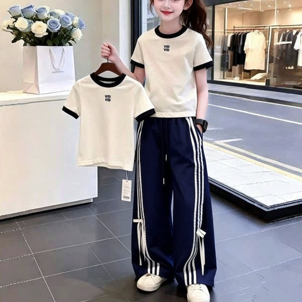 Modern Chic All-Season Casual Sporty Summer 2-Piece Girls' Pants Suit, Ages 4-14 | Color: White | Image 1