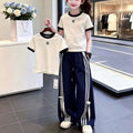 Modern Chic All-Season Casual Sporty Summer 2-Piece Girls' Pants Suit, Ages 4-14 | Color: White | Image 1