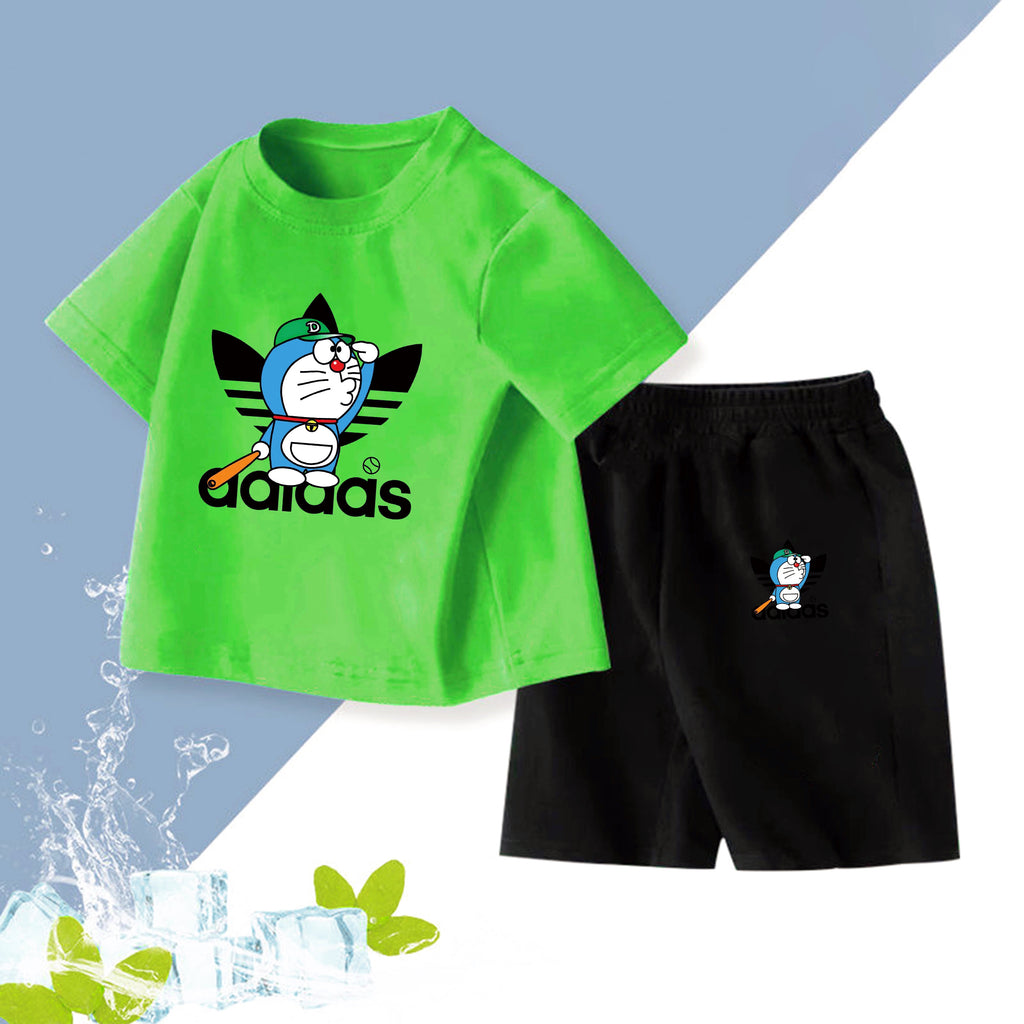 Modern Chic All-Season Minimalist Summer 2-Piece Unisex Kids' Pants Suit, Ages 2-7 | Color: Green | Image 1