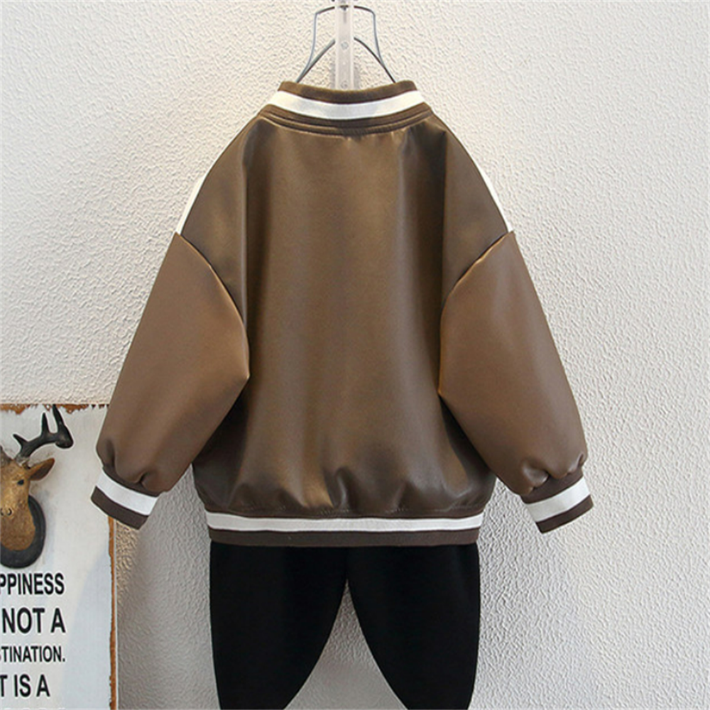 Trendy Spring Boys' Leather Jacket, Ages 2-11 | Color: Coffee | Image 2