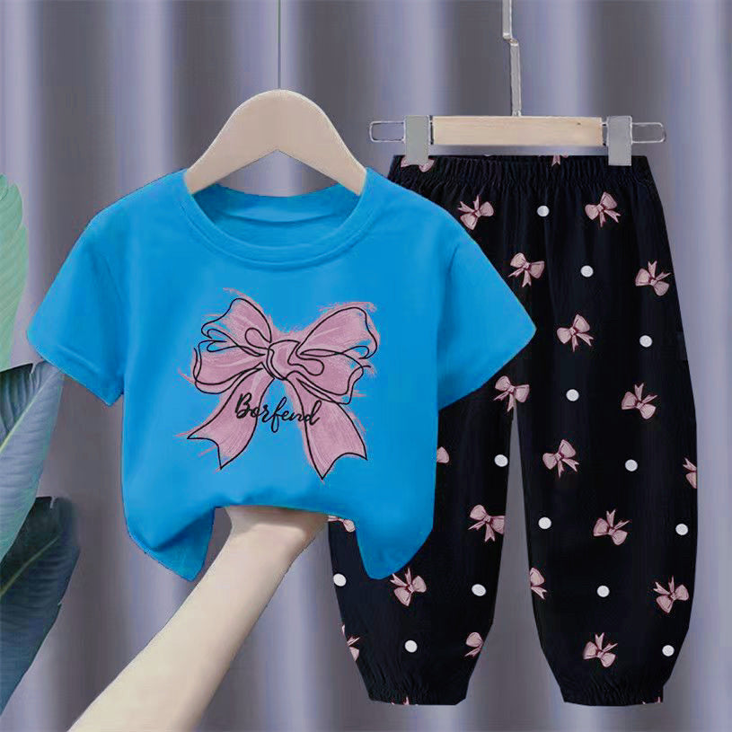 Minimalist Summer 2-Piece Unisex Kids' Pants Suit, Ages 2-7 | Color: Lake Blue | Image 1