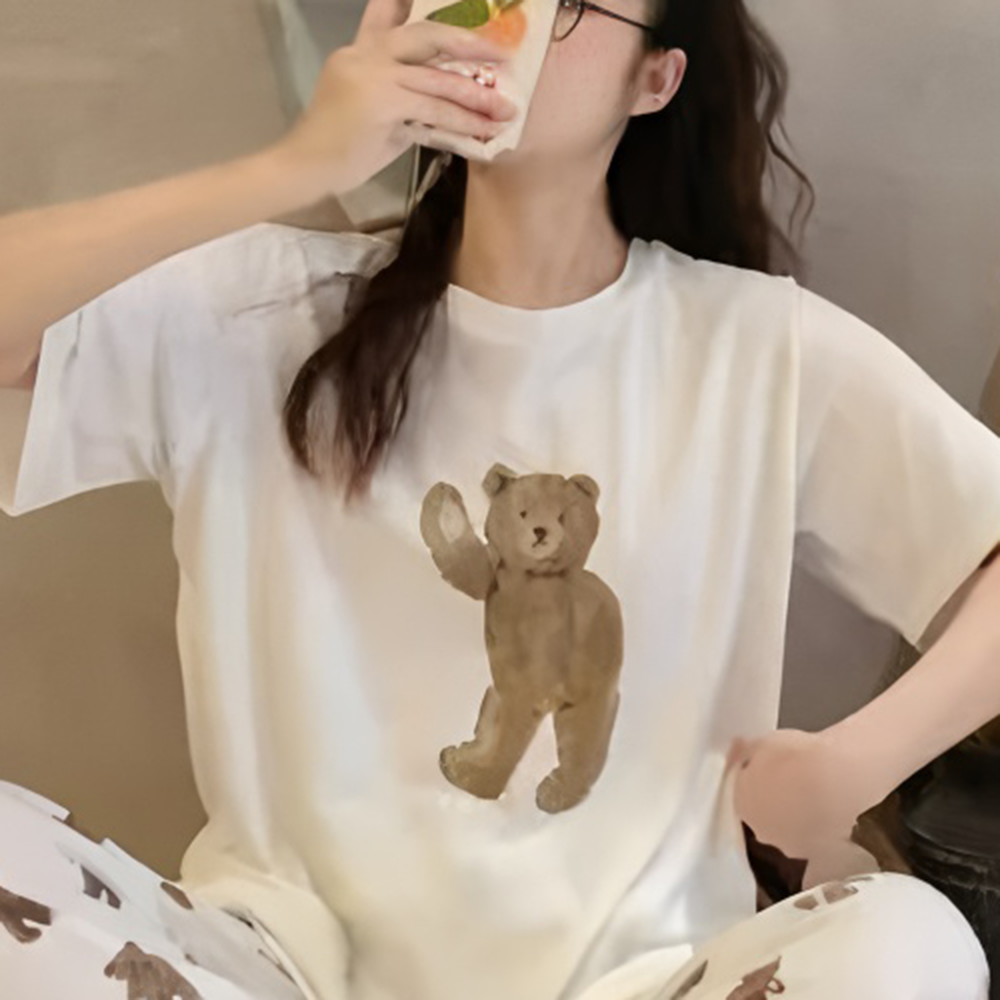 Modern Chic All-Season Sweet Feminine Summer 2 Pcs Women 's Short  Sleeve Sleep Set | Color: Style 1 | Image 3