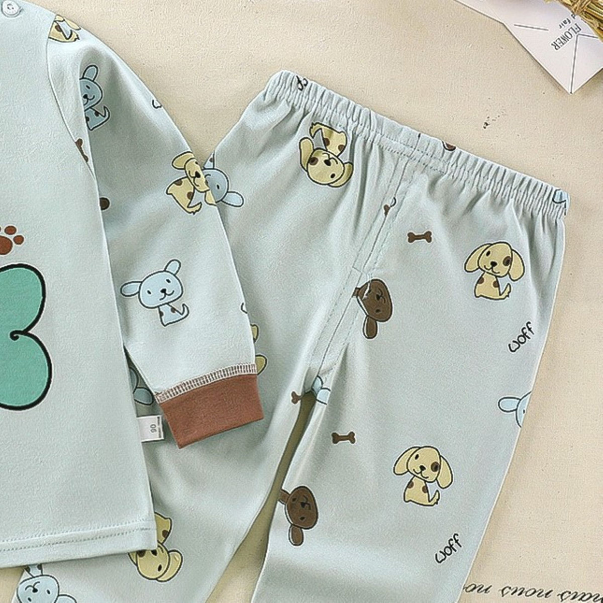 Minimalist Autumn 2-Piece Unisex Baby Pajama Set, Ages 6-24 Months | Color: Light Green | Image 2