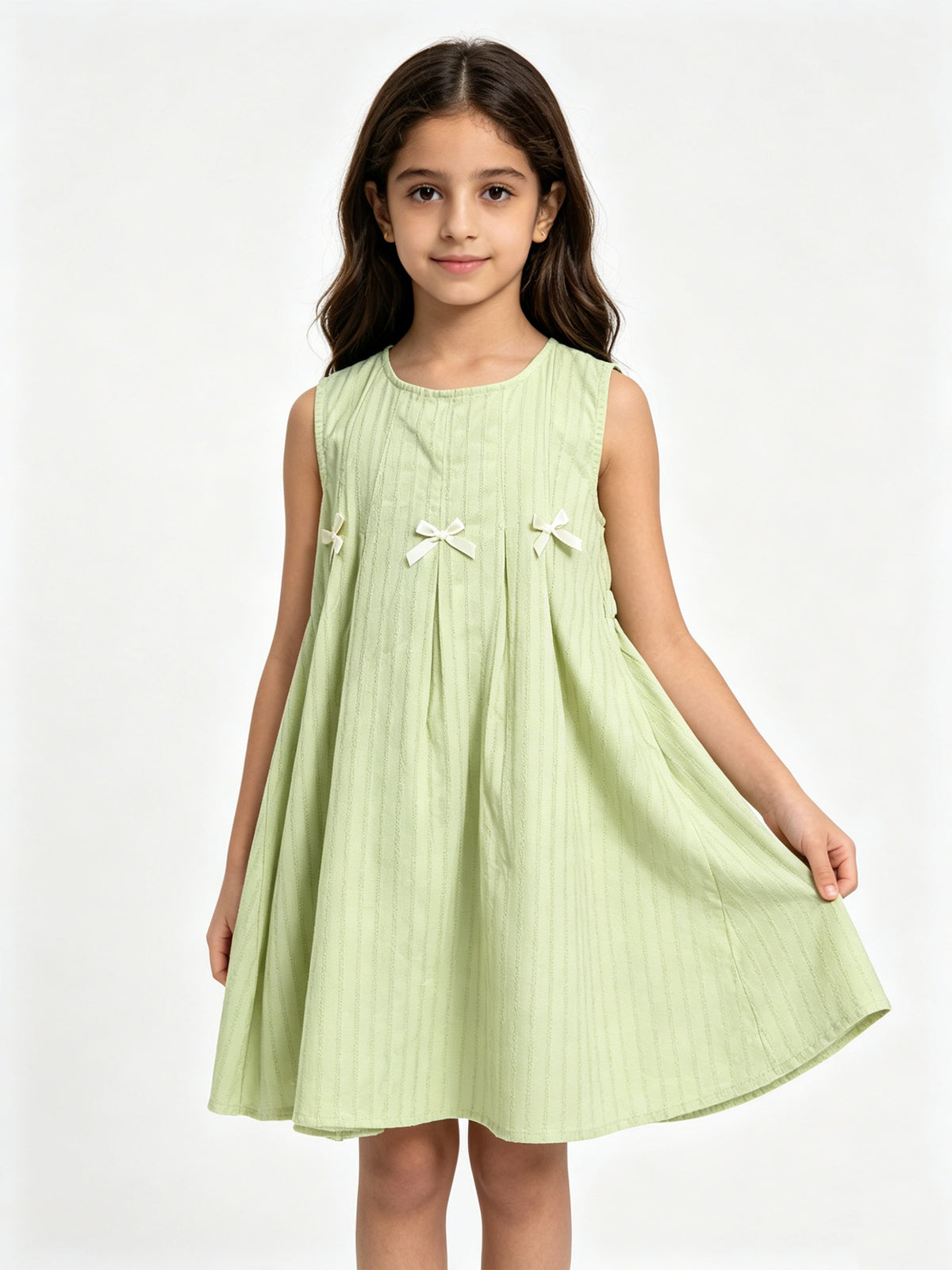 Sweet & Cute Summer Girls' A-Line Dress, Ages 3-7 | Color: Green | Image 1