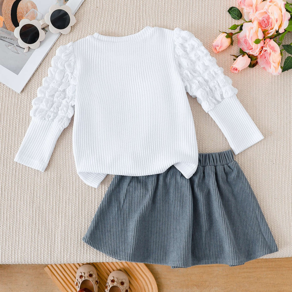 Sweet & Cute Autumn 2-Piece Baby Girls' Dress Suit, Ages 0-24 Months | Color: White | Image 3