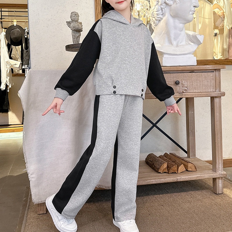 Casual Sporty Autumn 2-Piece Girls' Pants Suit, Ages 4-14 | Color: Grey | Image 1