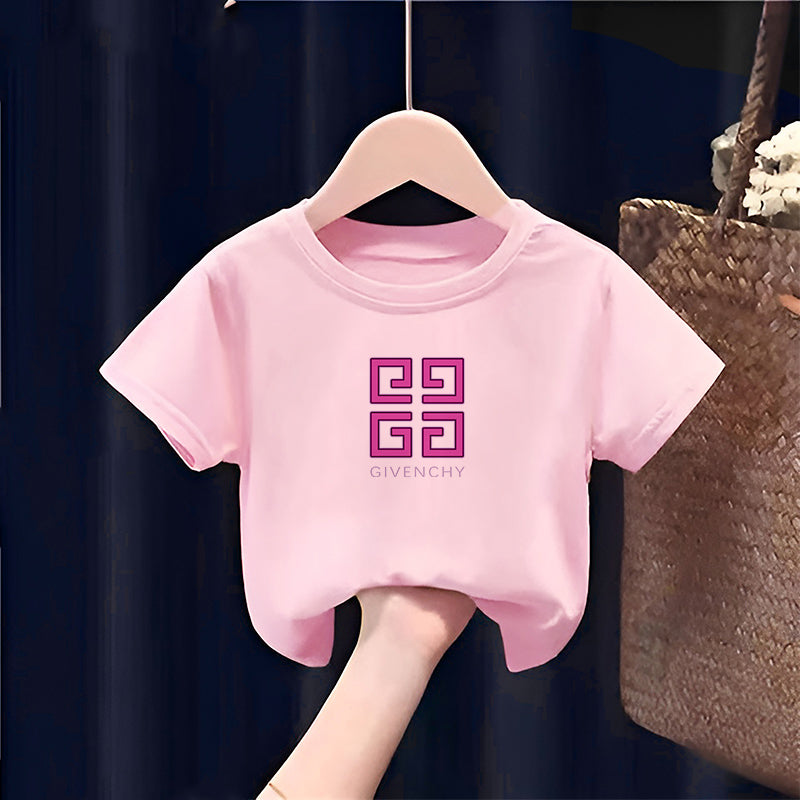Modern Chic All-Season Minimalist Summer Unisex Kids' T-Shirt, Ages 2-7 | Color: Pink | Image 1