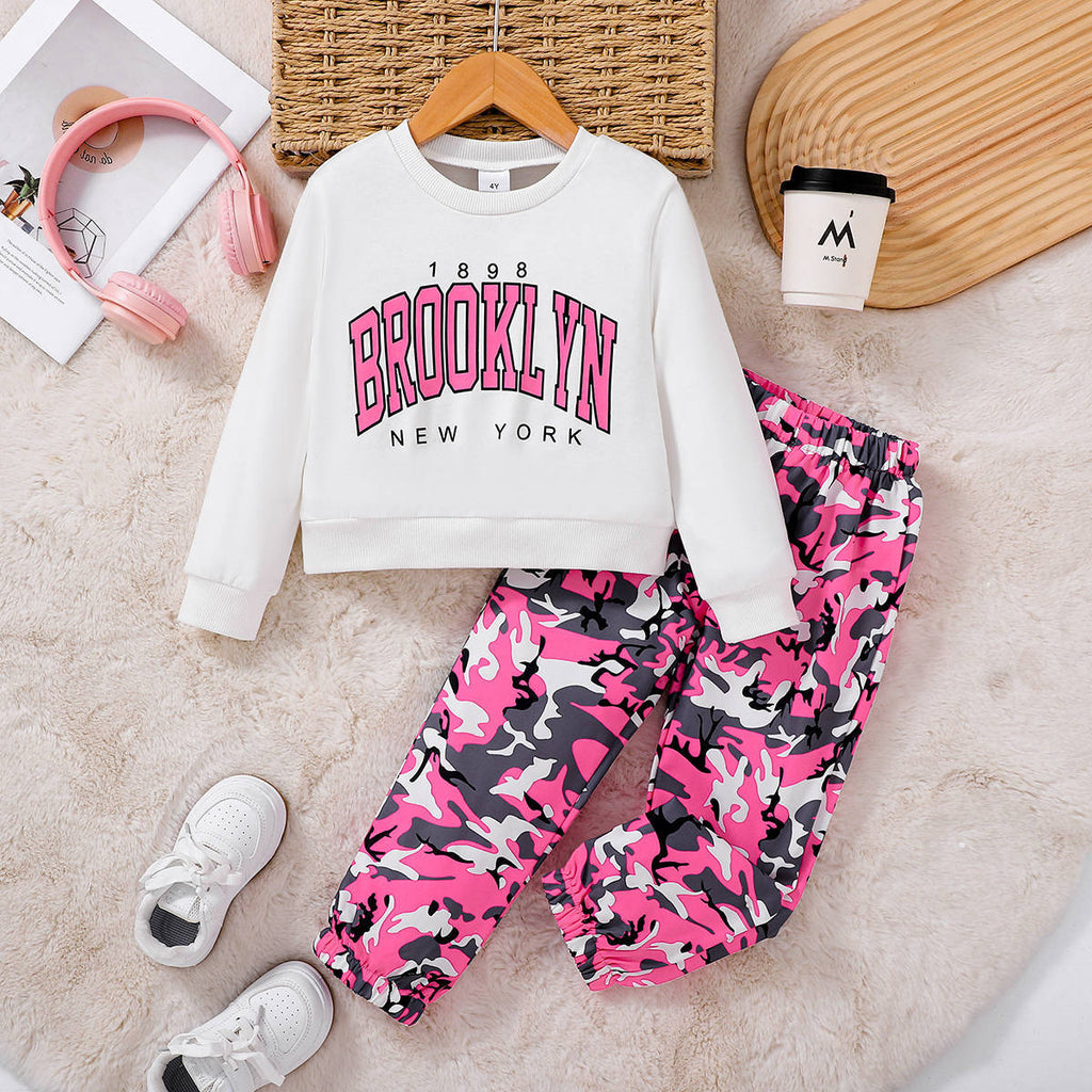 Trendy Autumn 2-Piece Girls' Pants Suit, Ages 3-9 | Color: White | Image 1