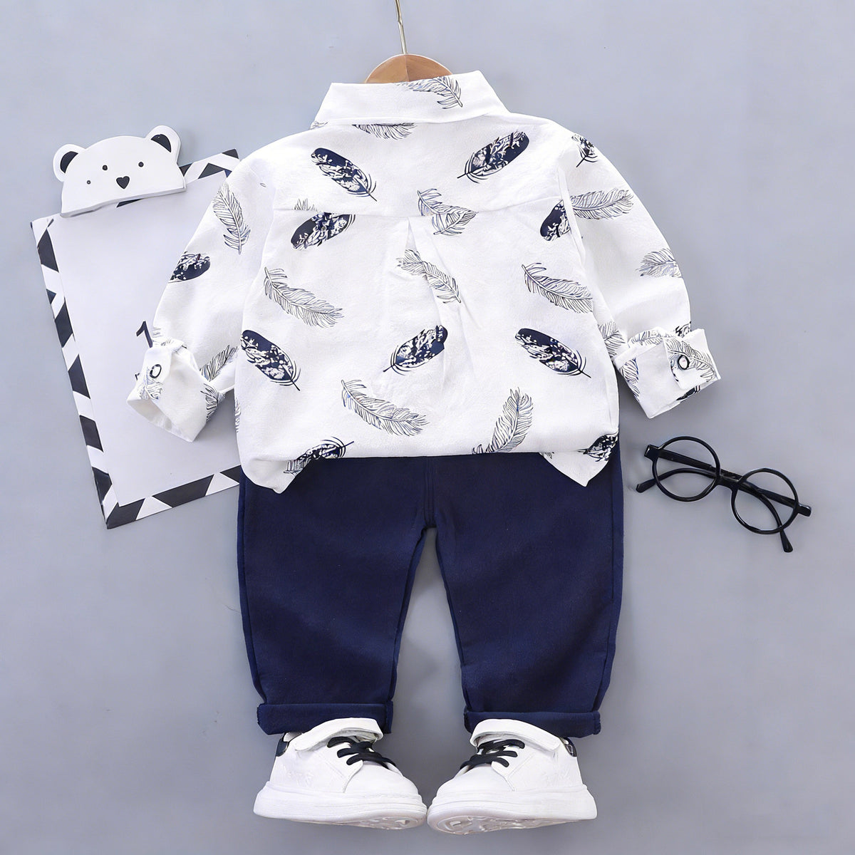 Minimalist Spring 2-Piece Baby Boys' Pants Suit, Ages 9-24 Months | Color: Navy | Image 3