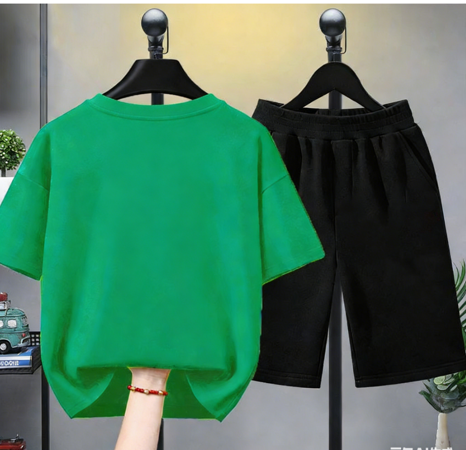 Modern Chic All-Season Minimalist Summer 2-Piece Boys' Pants Suit, Ages 4-14 | Color: Green | Image 3