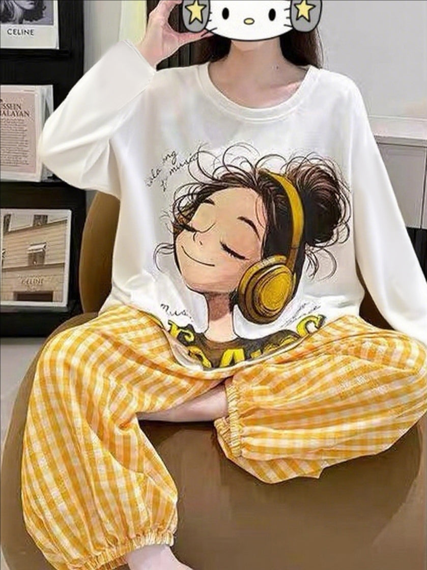 Sweet Feminine All-Season 2 Pcs Women 's Long Sleeve Sleep Set | Color: Style 1 | Image 1