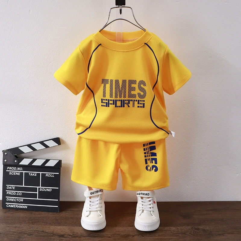 Minimalist Summer 2-Piece Unisex Kids' Pants Suit, Ages 3-13 | Color: Yellow | Image 1