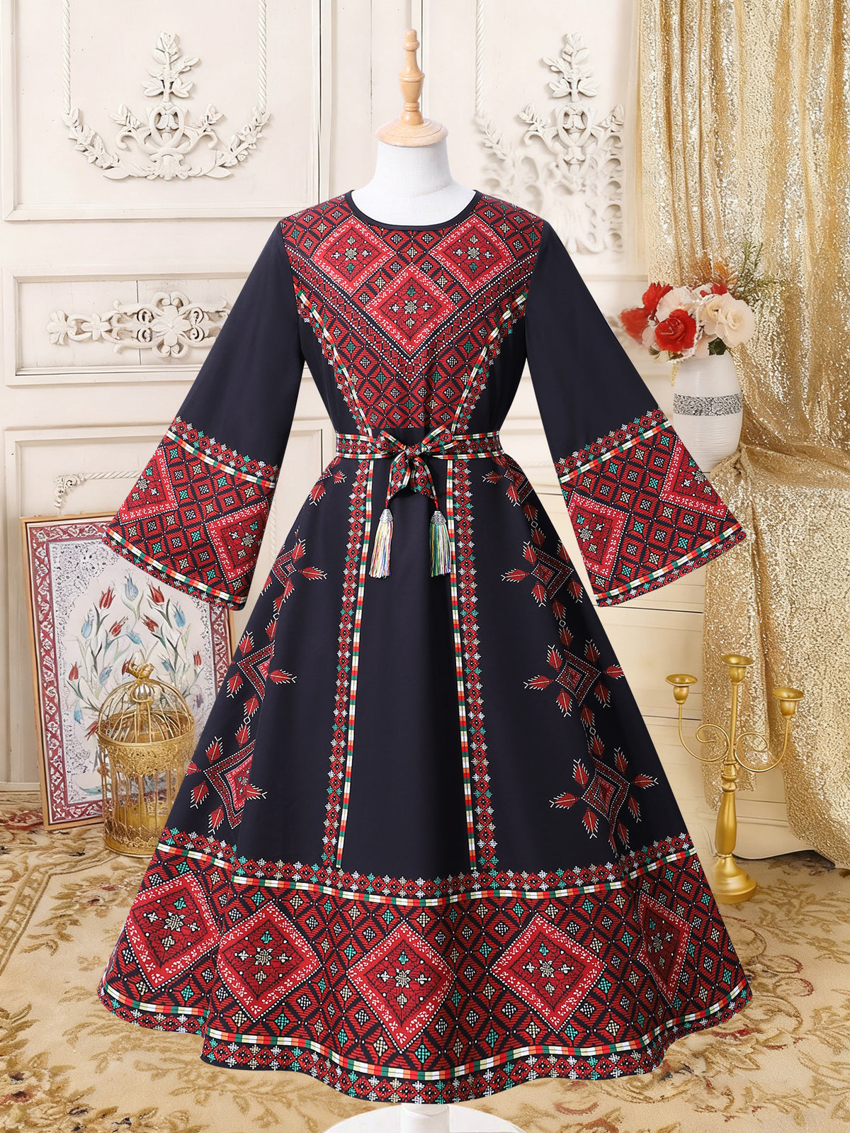 Minimalist Spring Girls' National Costume, Ages 4-13 | Color: Black&Red | Image 1