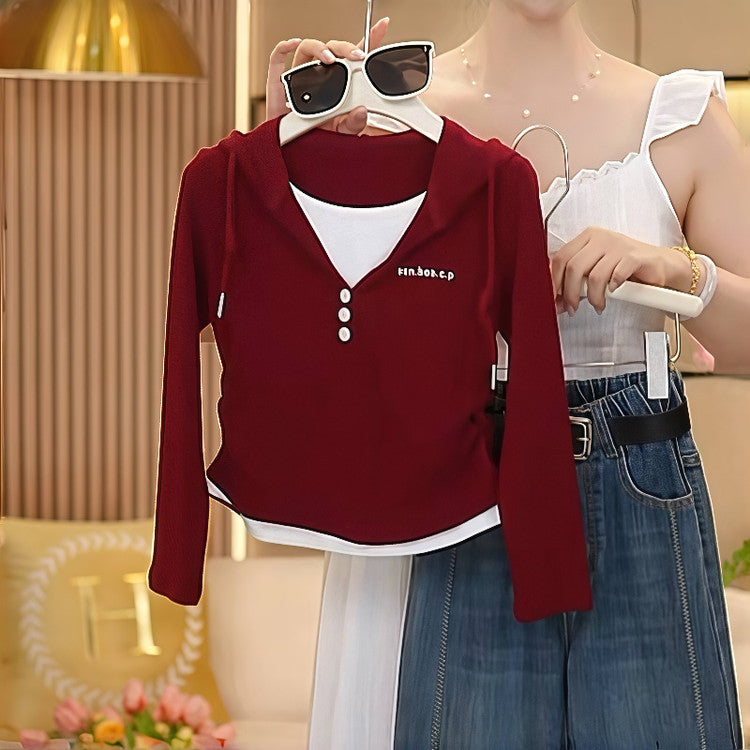 Casual Sporty Autumn 2-Piece Girls' Pants Suit, Ages 4-14 | Color: Red | Image 2