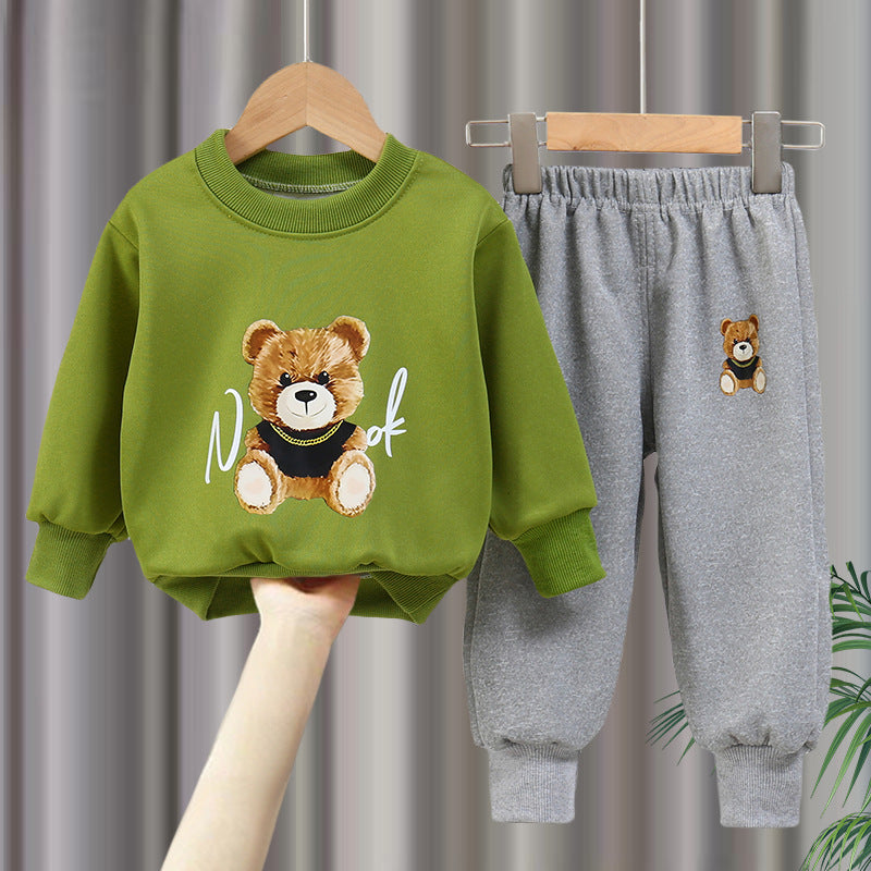 Minimalist Autumn 2-Piece Unisex Kids' Pants Suit, Ages 2-9 | Color: Green | Image 1