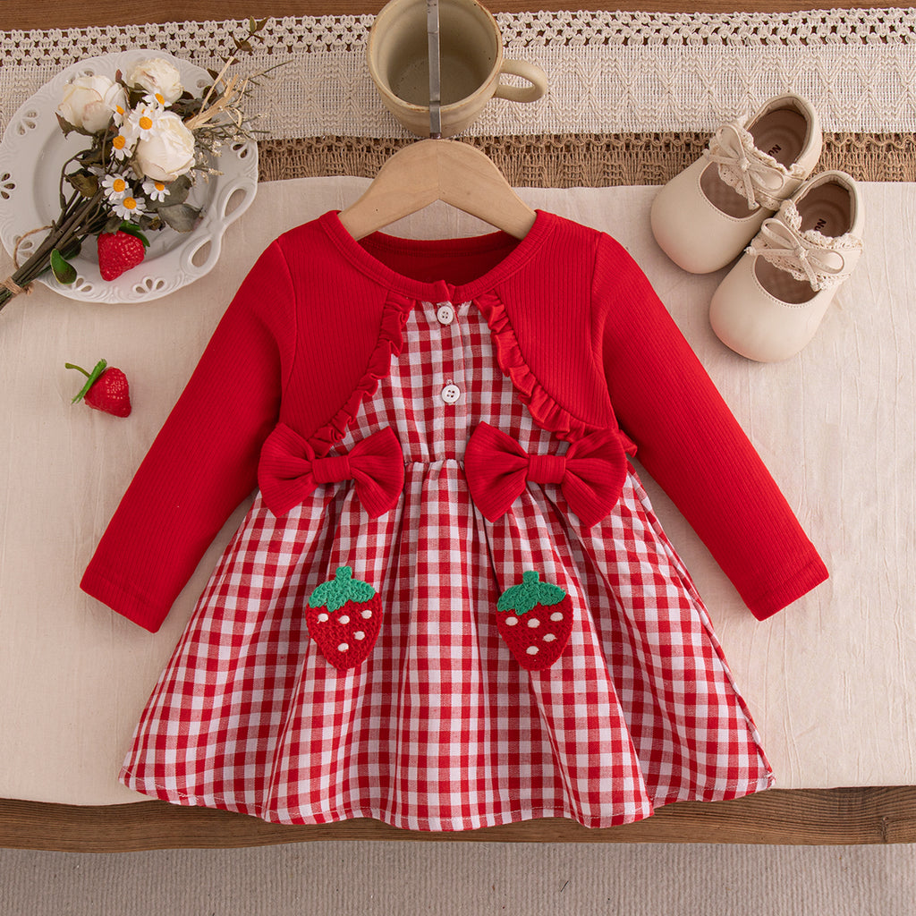 Sweet & Cute Autumn Baby Girls' Dress, Ages 0-12 Months | Color: Red | Image 1
