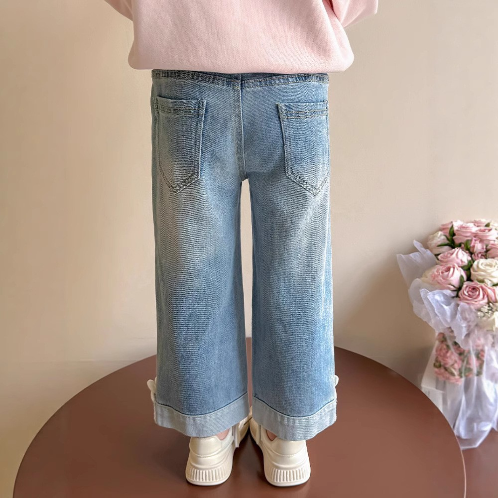 Minimalist Autumn Girls' Straight Pants, Ages 2-9 | Color: Light Blue | Image 3