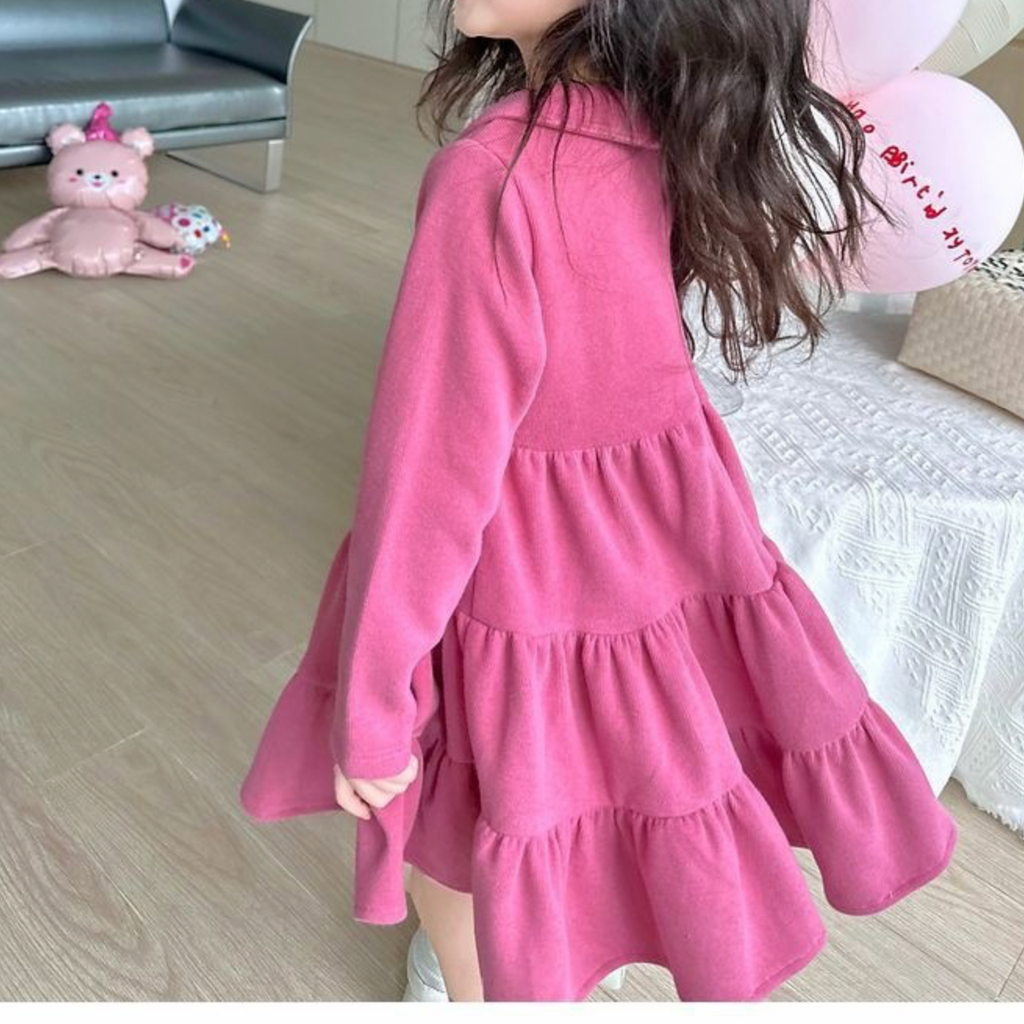 Sweet & Cute Autumn Girls' A-Line Dress, Ages 2-7 | Color: Rose | Image 3