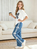 Casual Sporty Summer 2-Piece Girls' Pants Suit, Ages 4-13 | Color: White | Image 1