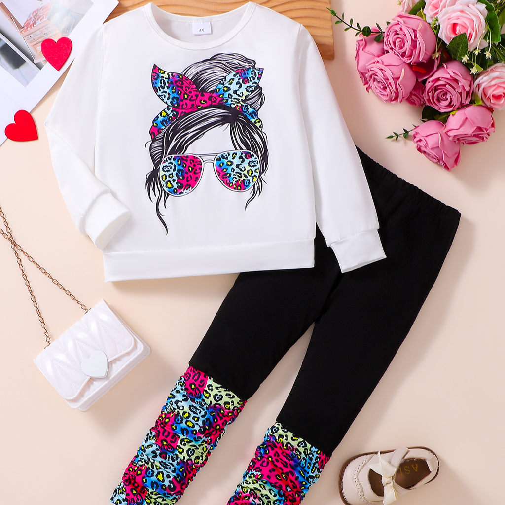 Trendy Autumn 2-Piece Girls' Pants Suit, Ages 2-9 | Color: White | Image 1