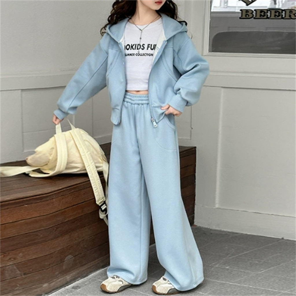 Casual Sporty Autumn 2-Piece Girls' Pants Suit, Ages 4-14 | Color: Blue | Image 2