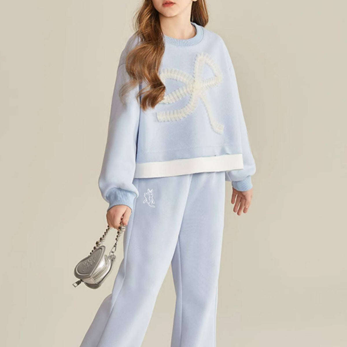Modern Chic All-Season Minimalist Spring Girls' Pants Suit, Ages 4-14 | Color: Blue | Image 1