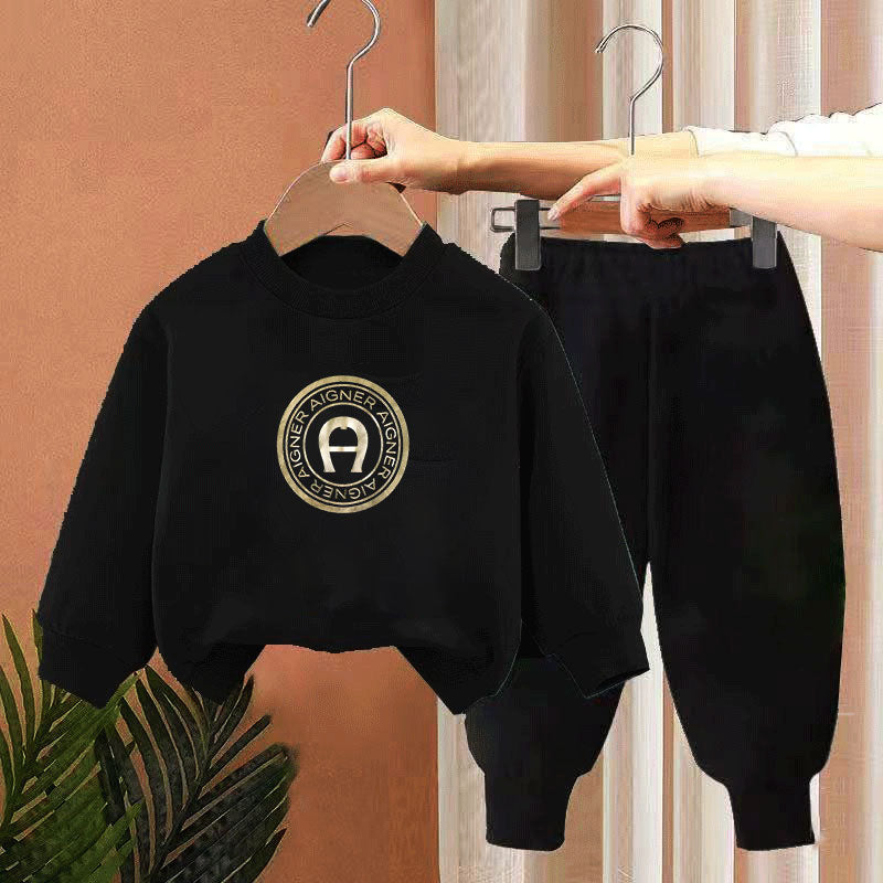 Minimalist Autumn 2-Piece Unisex Kids' Pants Suit, Ages 2-9 | Color: Black | Image 1