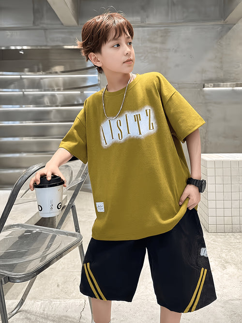 Casual Sporty Summer 2-Piece Boys' Pants Suit, Ages 4-11 | Color: Yellow | Image 1