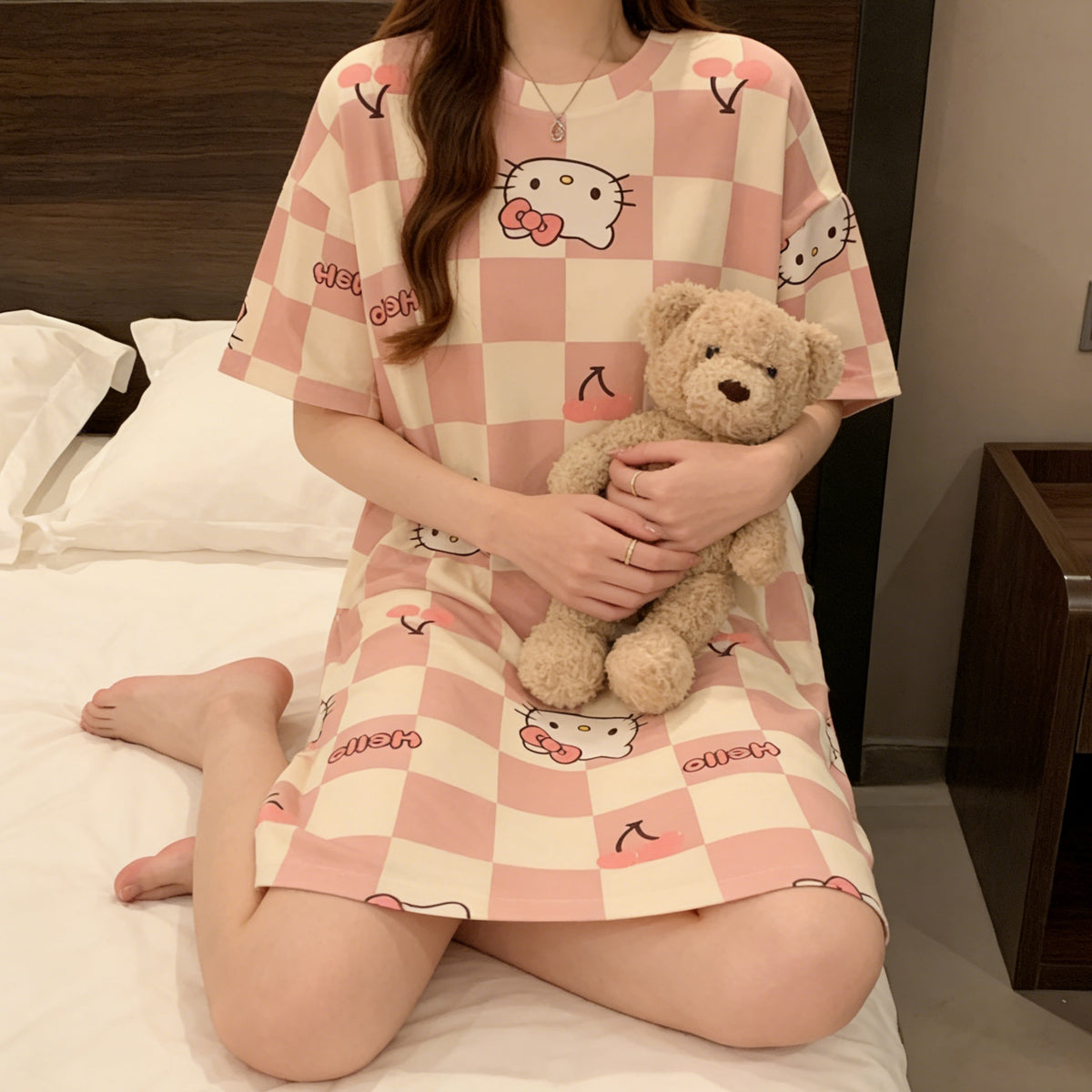 Modern Chic All-Season Sweet Feminine Summer Women 's Short  Sleeve Sleep Dress | Color: Style 1 | Image 3