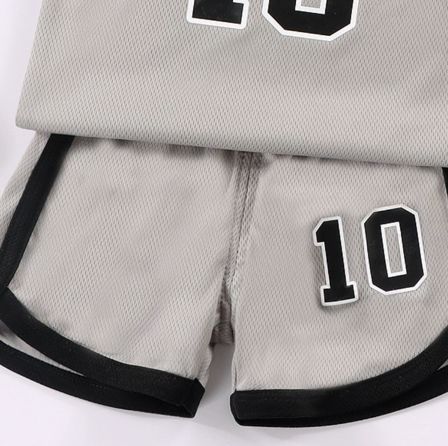 Minimalist Summer 2-Piece Unisex Baby Pants Suit, Ages 9-24 Months | Color: Grey | Image 2